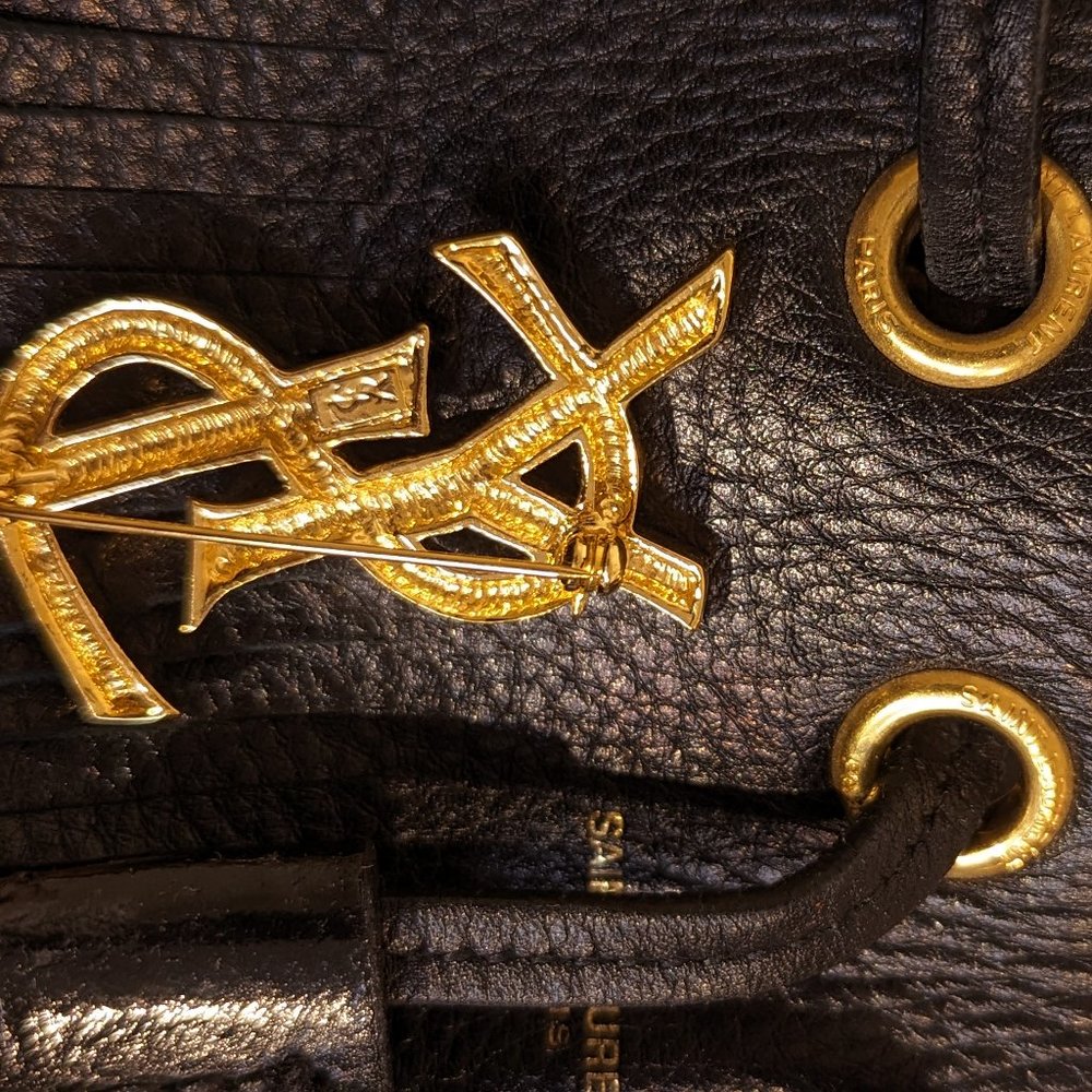 YSL Yves SAINT LAURENT Small Fringe Bucket Bag black gold vintage  Emmanuell - Picture 6 of 12